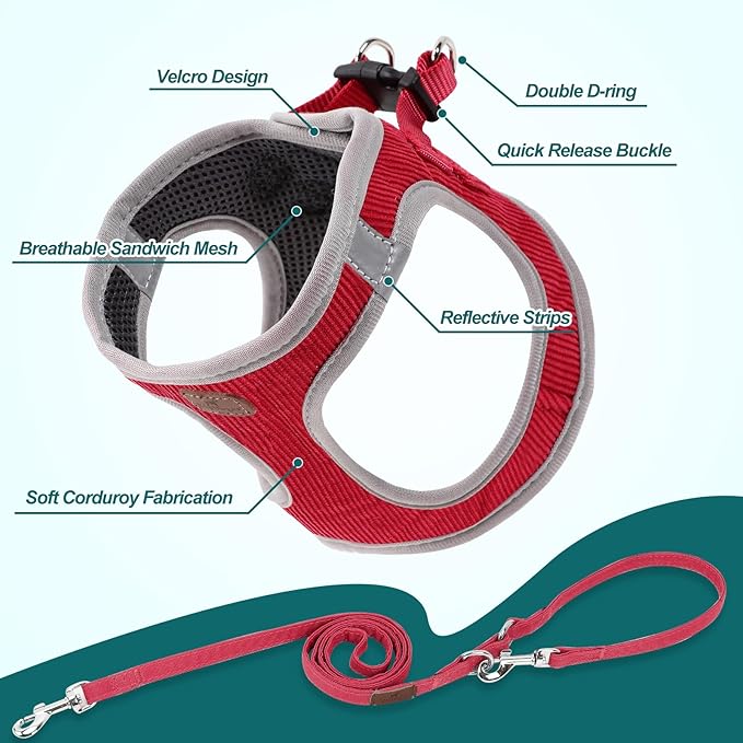 Dog Harness with Multifunction Dog Leash,No Pull Reflective Step-in Harness for Soft Adjustable No Choke Escape Proof,Easy Walk Dog Harness for Medium Dogs (Red &Grey, L)