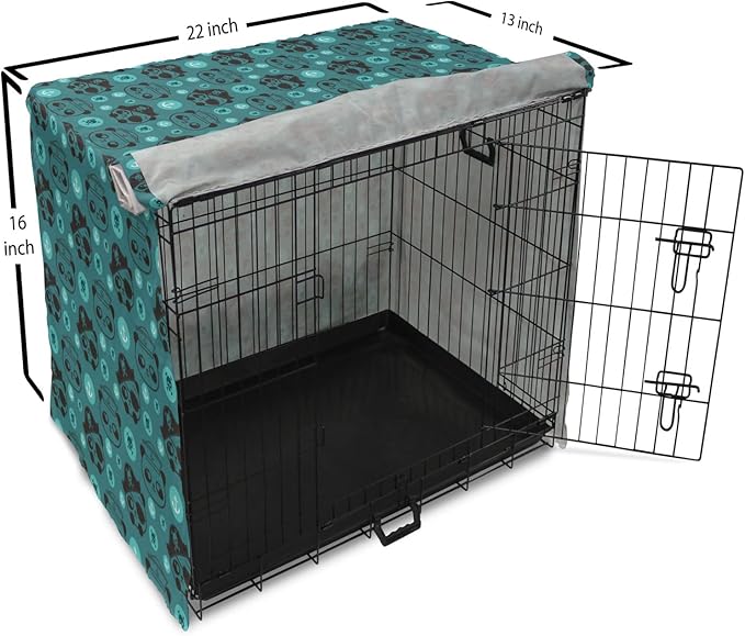Lunarable Panda Dog Crate Cover, Pirate and Sailor Bears Skulls on Crossed Bones Anchors Within Circles, Easy to Use Pet Kennel Cover for Small Dogs Puppies Kittens, 22 Inch, Teal Turquoise Black