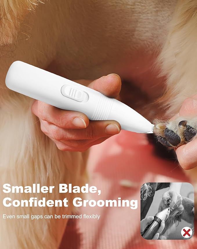 Dog Grooming Clippers, Dog Paw Trimmer with Detachable Ceramic Blade for Trimming Small Areas of Pet's Hair, Low Noise Paw Grooming Shaver for Cat's Eyes Face Ears Paws (White)