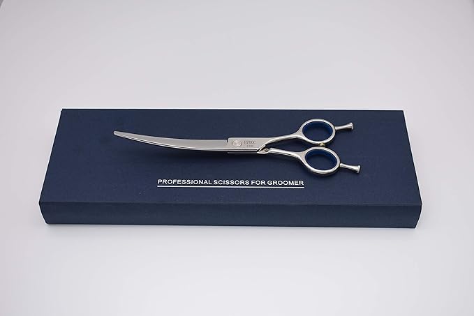 Professional Shear Scissors for Pet/Dog Grooming 7 Inch Curved Dog Scissors for Groomer Classic Blue Diamond Screw Stainless Steel Forged(7.0" Curved Blue Diamond)
