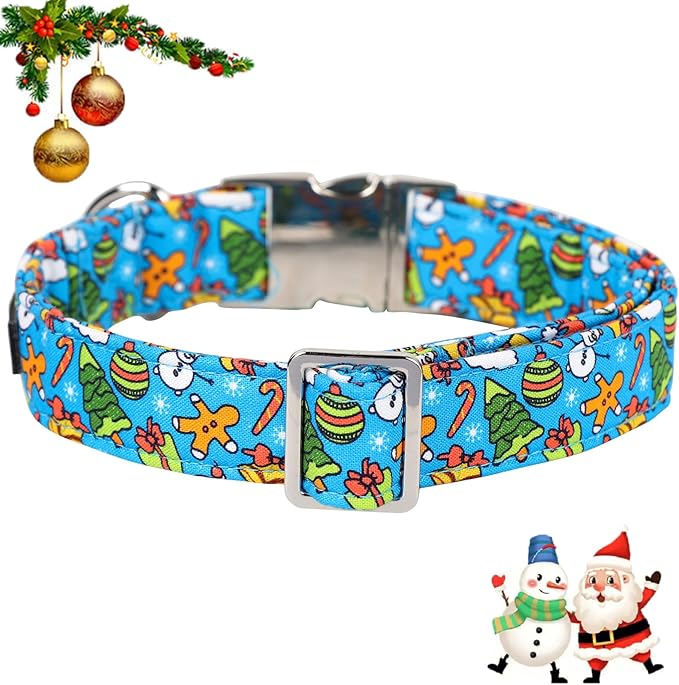 Maca Bates Christmas Collars for Dogs Cotton Soft Christmas Tree Dog Collar with Metal Buckle Winter Dog Collar Adjustable for Small Medium Large Dog