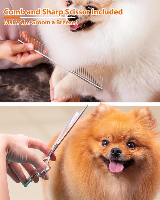 YABIFE Dog Clippers, Cordless Dog Grooming Kit, USB Rechargeable Electric Pets Hair Trimmers Shaver for Dogs, Cats and Small Animals, Whisper Quiet, Wet and Dry Use