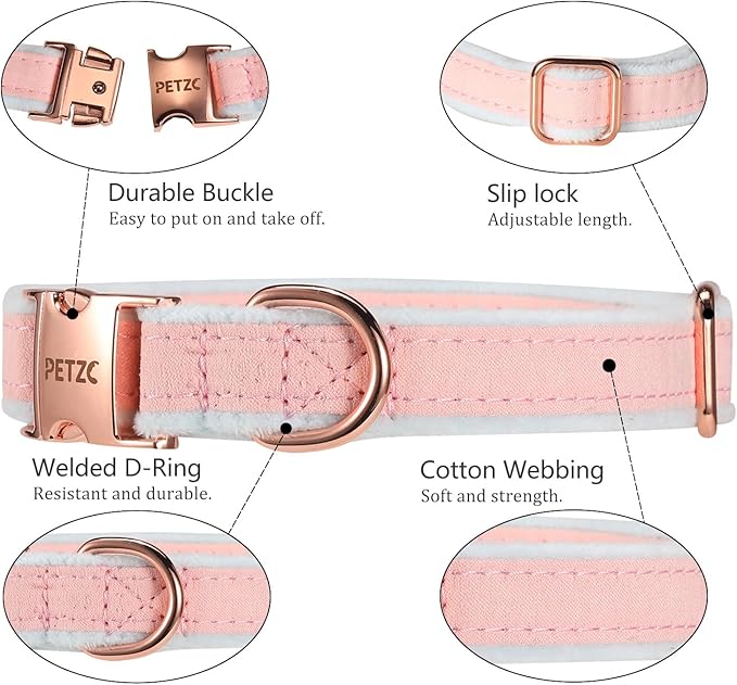 Dog Collar,Metal Buckle Pet Collar Suede Dog Collar Soft&Comfy Adjustable Pet Gift Collars with Bow for Small Medium Large Dogs (Small, Pink&Blue)