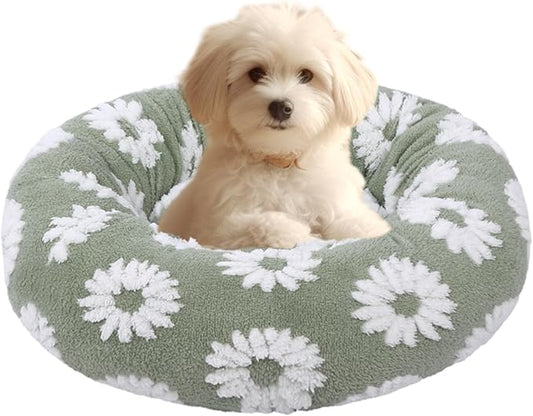 HYQ Small Dog Bed, Cat Beds for Indoor Cats, Dog Beds for Small Dogs with Anti-Slip Bottom, Cute Puppy Bed Washable-White-24inch