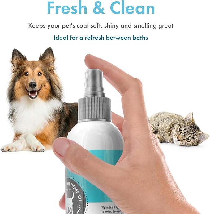 Petkin Hemp Waterless Dog Shampoo Spray – with Hemp Oil & Soothing Vanilla Extract, 8 fl oz – for Cats and Dogs – Soothes, Calms & Conditions, Keeps Pet Smelling Great – for Home and Travel