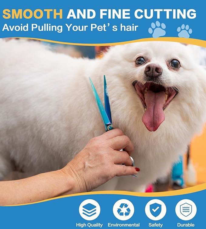 7.5'' Dog Straight Scissors for Grooming 440C Stainless Steel Green Professional Pet Trimming Scissors Sharp Blades Cutting for Dogs and Cats Shears