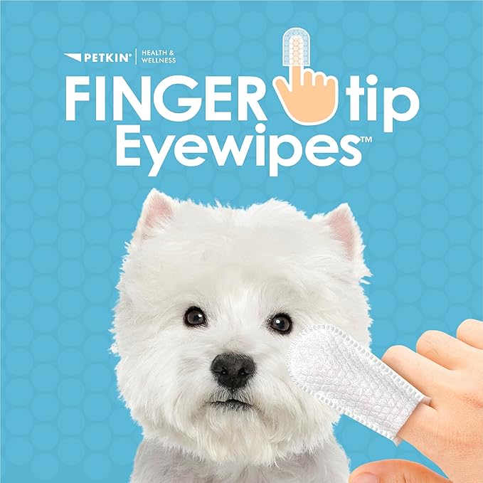 Petkin Fingertip Eye Wipes for Dogs and Cats, 50 Finger Wipes - Slip-On, Snug Fit, Micro-Bristle Fabric - Cleans Eye Area, Dirt and Tear Stains - Convenient, Ideal for Home and Travel - No Scent