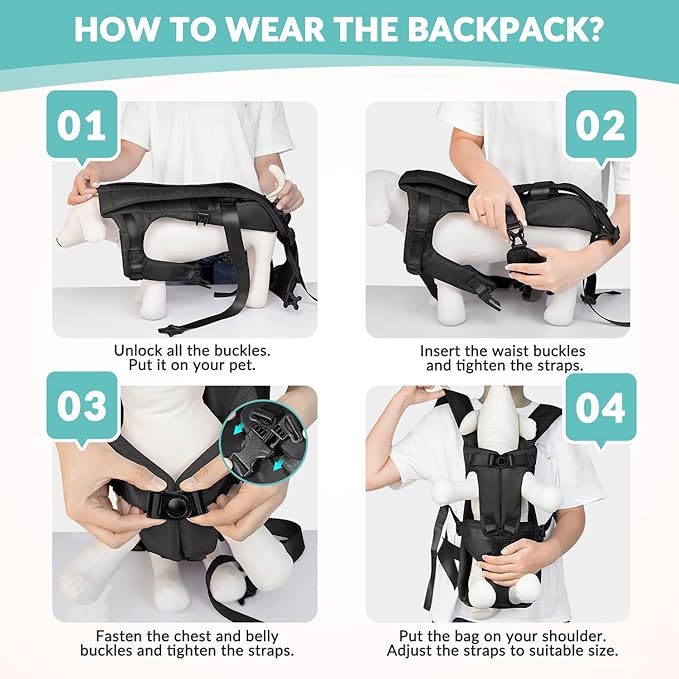 Lukovee Dog Backpack Carrier, Legs Out Easy-fit Dog Front Carrier for Small Medium Dogs, Adjustable Hands Free Dog Chest Carrier for Hiking Cycling (Black,Medium)