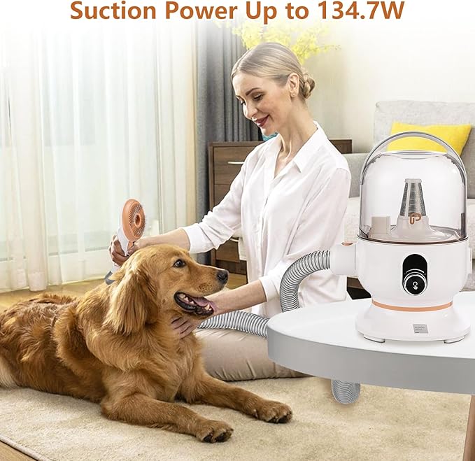 Towallmark Dog Grooming Vacuum Kit, 11Kpa Suction Power Pet Hair Vacuum for Shedding Grooming with 2L Large Capacity Hair Storage, 5 Professional Pet Grooming Tools for Dogs Cats