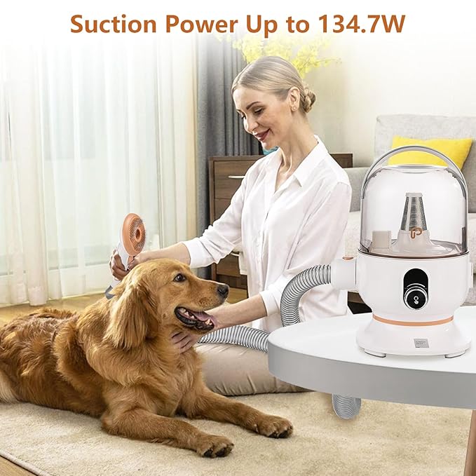 Pet Grooming Kit & Vacuum Suction 99% Pet Hair, 5 In-1 Pet Grooming Kit With 2L Large Capacity Dust Cup, Low Noise Dog Hair Remover for Shedding Grooming Dogs Cats and Other Animals,