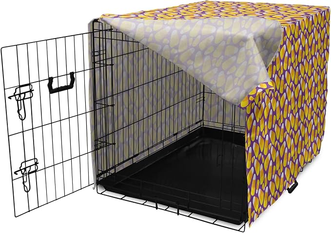 Lunarable Candy Corn Dog Crate Cover, Halloween Themed Pattern of Irregular Tasty Junk Food for Comfort, Easy to Use Pet Kennel Cover for Small Dogs Puppies Kittens, 18 Inch, Violet Earth Yellow