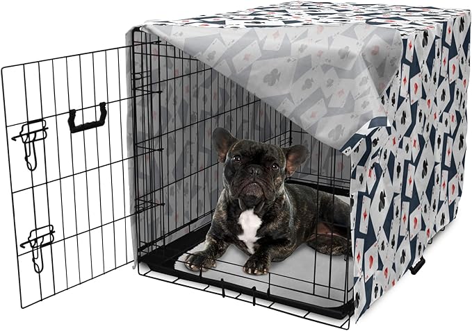Lunarable Casino Dog Crate Cover, Realistic Style Random Scattered Playing Cards Leisure Time Hobby Games, Easy to Use Pet Kennel Cover for Cats & Medium Dogs, 24 Inch, Cadet Blue Black Red