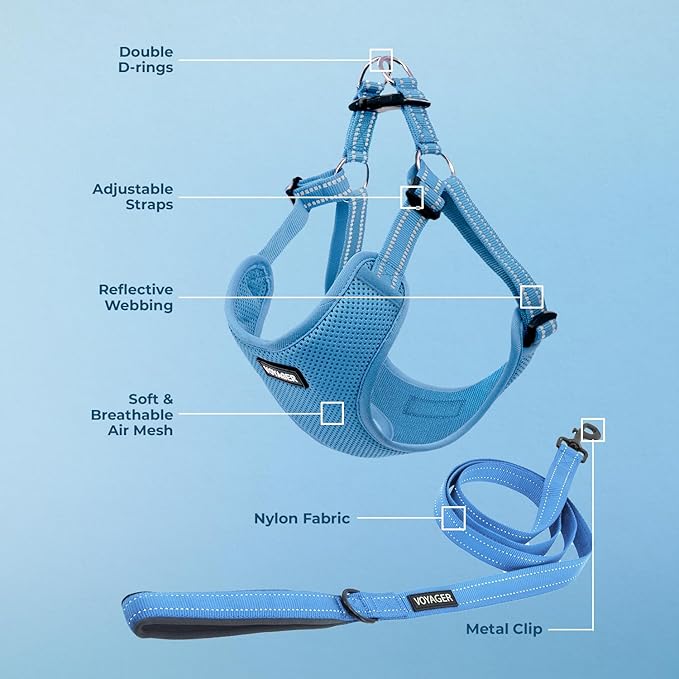 Best Pet Supplies Voyager Adjustable Dog Harness Leash Set with Reflective Stripes for Walking Heavy-Duty Full Body No Pull Vest with Leash D-Ring, Breathable All-Weather - Harness (Baby Blue), M