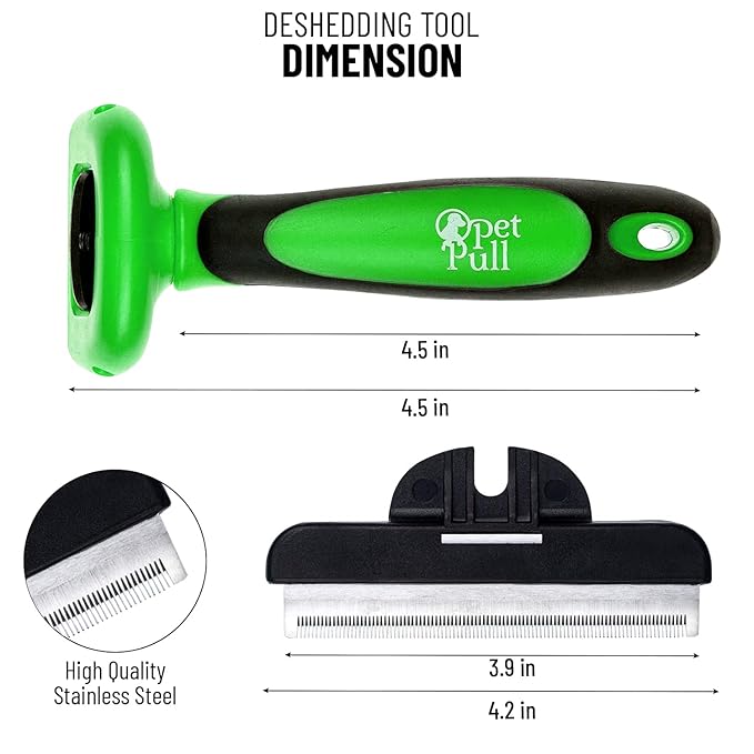 Pet Deshedding Tool Cleaning Brush - Green - For Dogs & Cats - Hair Removal Tool - Stainless Steel Knot Detangler Comb - 95% Shedding Reduce