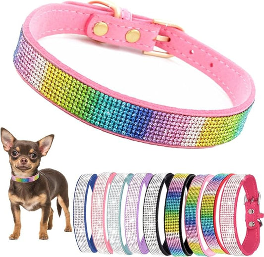 Bling Girl Dog Collars, Rhinestone Dog Collar with Diamond Crystal Glitter Sparkling Female Cat Collars for Small Medium Large Dogs Light Pink, L