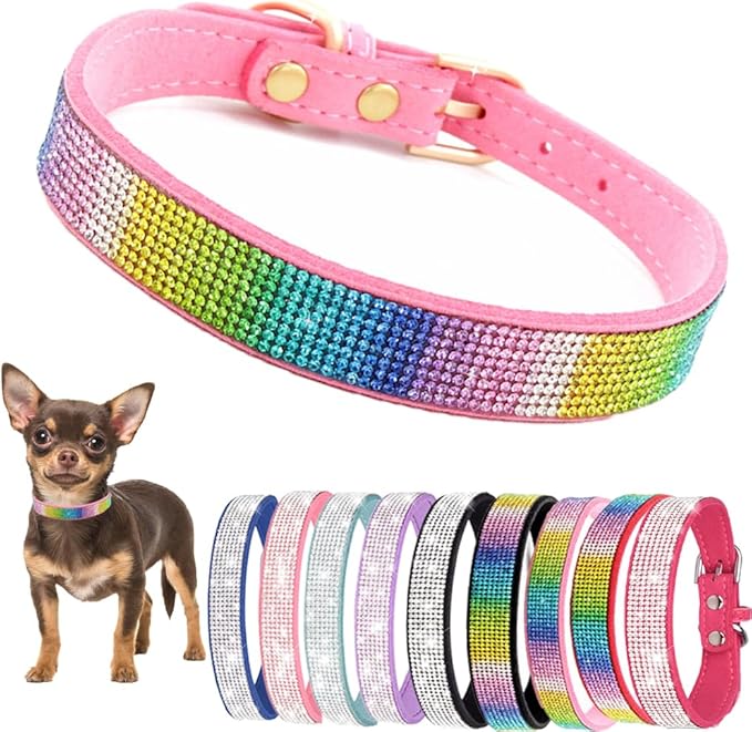 Bling Dog Collars for Medium Dogs, Rhinestone Dog Collar with Diamond Crystal Glitter Sparkling Female Cat Collars for Small Medium Large Dogs Light Pink, M