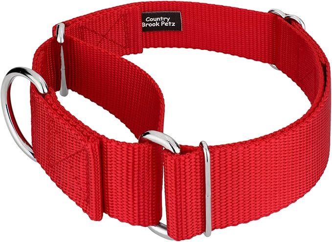 Country Brook Petz 1 1/2 Inch Martingale Heavy Duty Nylon Adjustable Dog Collar for Small, Medium, Large Breeds - Vibrant 17 Color Selection (Red, Extra Large)