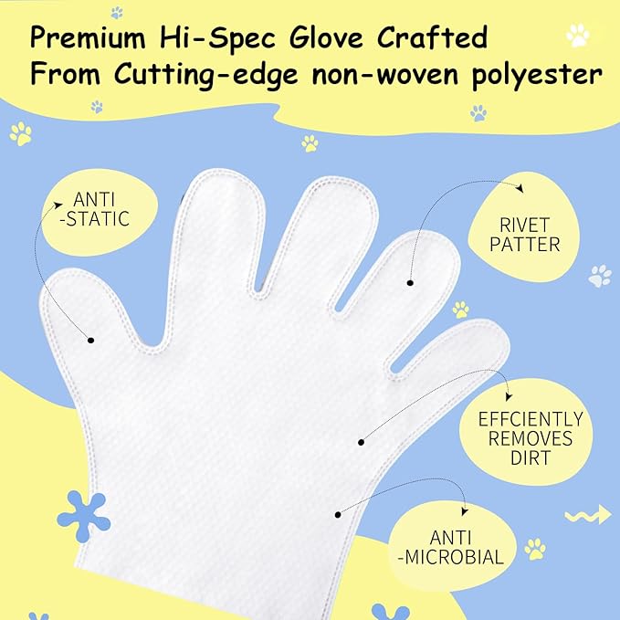 Hypoallergenic Cleaning Deodorizing Bath Wipes Gloves for Dogs Cats Gentle No-Rinse Nourishes Fur for Daily Use Travel Puppy Silver-ions