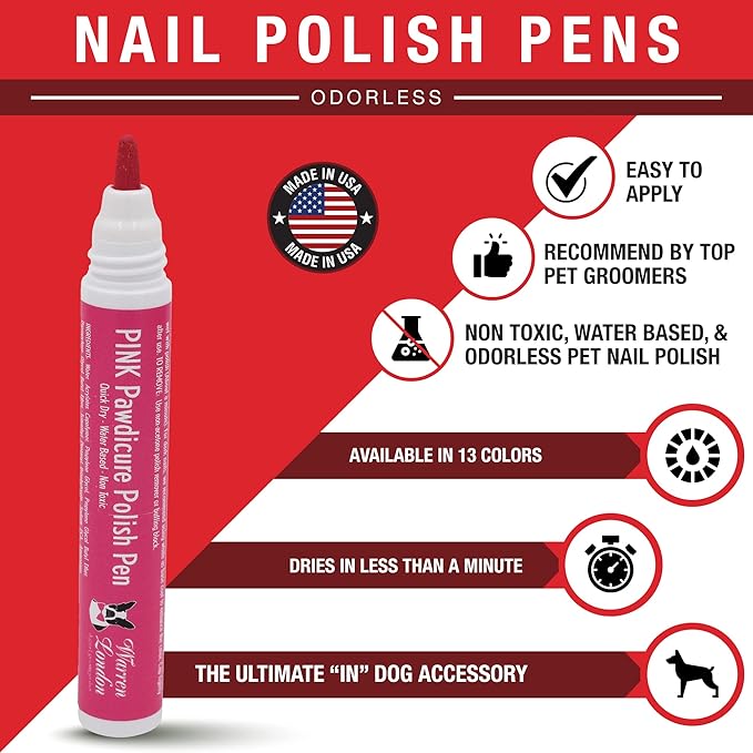 Warren London Distract-A-Hat™ & Pawdicure Polish Pen Bundle | Grooming Distraction Hat + 3 Nail Polish Pens for Dogs | Fast-Drying, Water-Based Dog Nail Polish | Red, Purple, Pink
