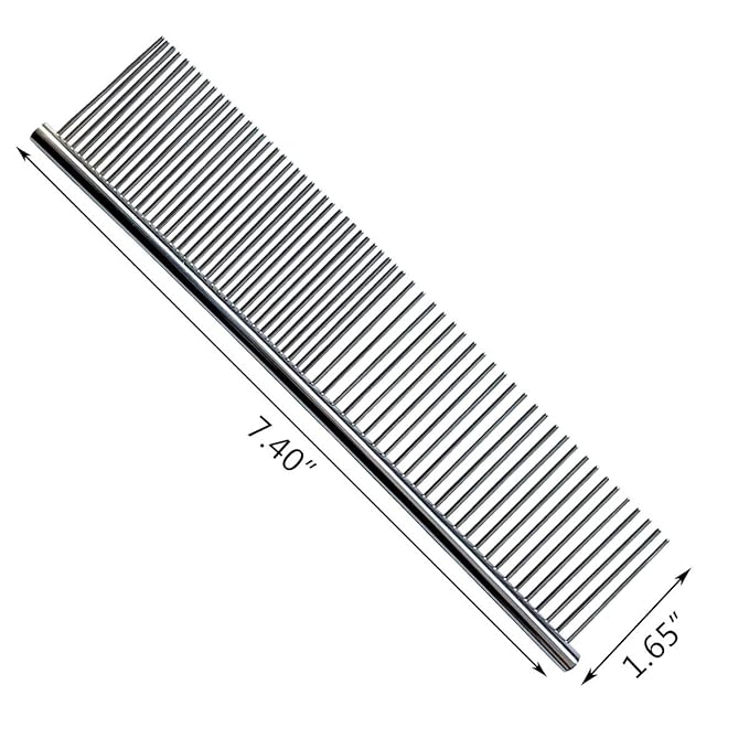 Stainless Steel Pet Grooming Comb with Rounded Ends - Professional Tool for Long and Short-Haired Dogs, Cats and Greyhounds