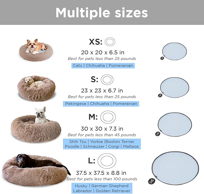 Small Donut Dog Bed, Calming Dog Bed Washable Ideal for Small to Large Dogs and Cats & Round Dog Bed,Anti-Anxiety Multiple Sizes(Brown, Combo X-Small (21" L x 21" W x 7" Th))