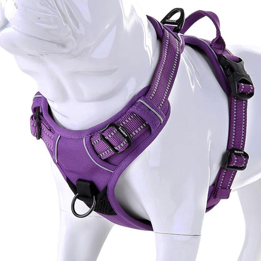 Truelove Soft Front Dog Harness .Reflective No Pull Harness with Handle and 2 Leash Attachments