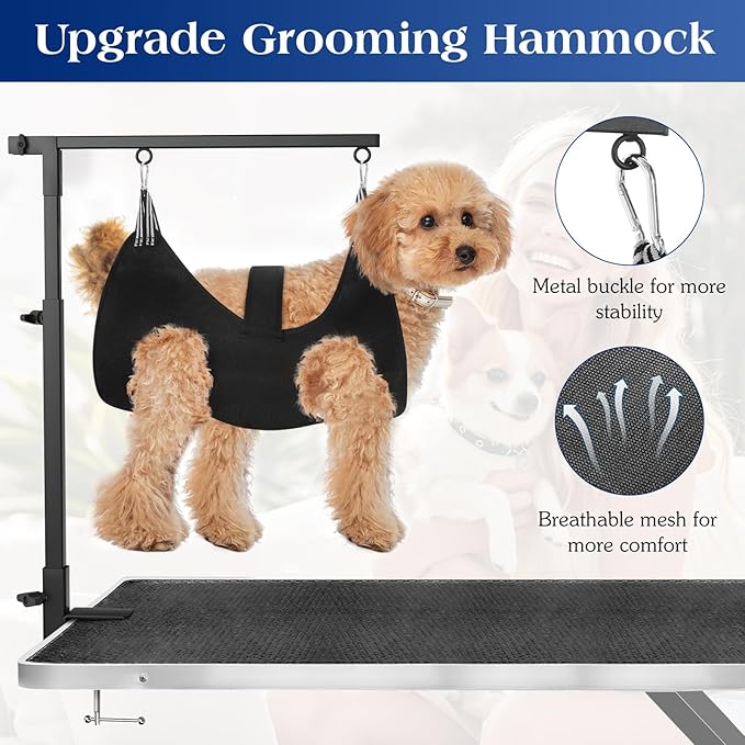 Pawaboo Dog Grooming Table Arm with Grooming Hammock, 35" Dog-Grooming-Arm Dog Grooming Stand and Free Two No Sit Haunch Holder with Grooming Loop, Foldable Dog Grooming Arm for Small Medium Pet