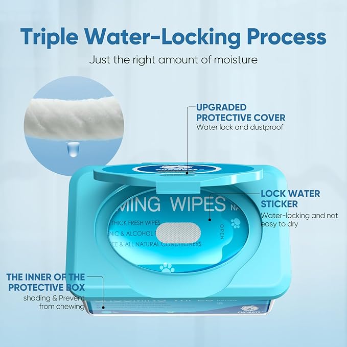 Pet Wipes for Dogs & Cats, Extra Moist & Thick Grooming Puppy Wipes with 100 Fresh Counts, Aloe Vera/Nature