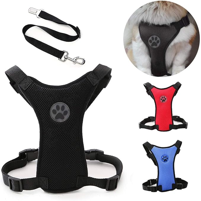 Dog Harness, Pet Vest Harness for Dogs in Car Adjustable Neck and Chest Strap Breathable Soft Fabric Multifunctional Vest with Quick Release for Travel Walking Daily Use