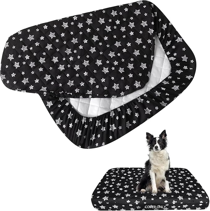 Dog Bed Covers Replacement Washable Pet Hair Easy to Remove, Waterproof Dog Bed Covers Noiseless Quilted, Pet Bed Cover Lovely Black Star Print, Puppy Bed Cover 29x41 Inches, for Dog/ Cat, Cover Only