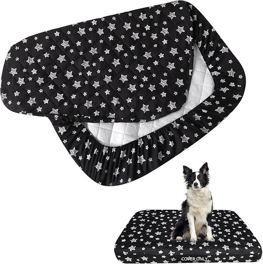 Dog Bed Covers Replacement Washable Pet Hair Easy to Remove, Waterproof Dog Bed Covers Noiseless Quilted, Pet Bed Cover Lovely Black Star Print, Puppy Bed Cover 29x41 Inches, for Dog/ Cat, Cover Only