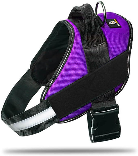 Non Pull Dog Harness with Patch Panels and Handle, Adjustable, Reflective, No Choke, Heavy Duty Easy On Service Dog Vest Harnesses for Medium Large Small Sized Dogs - Purple, L