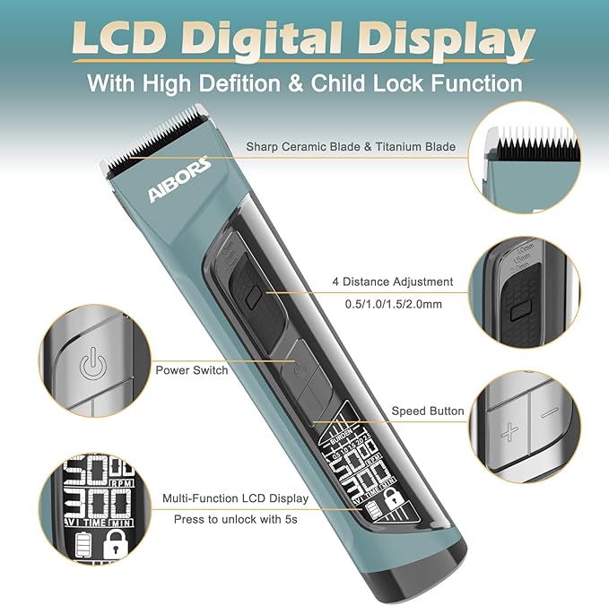 Dog Clippers Low Noise, 5-Speed Quiet Dog Grooming Kit High Power Rechargeable Cordless Electric Pet Hair Clippers Trimmer Shaver for Small and Large Dogs Cats