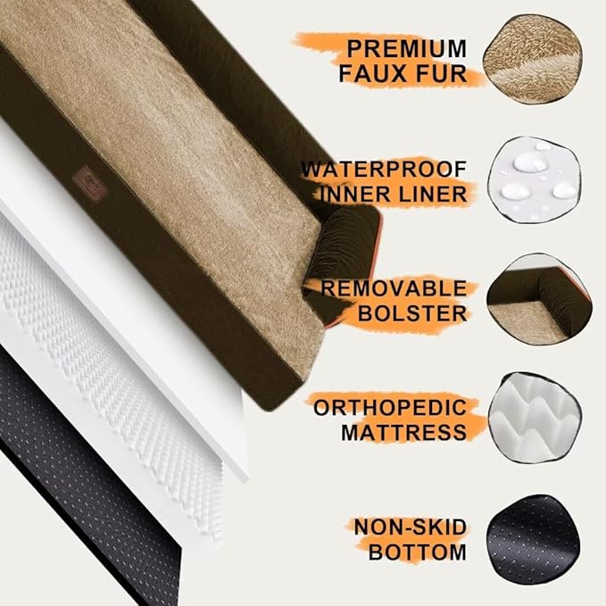 Orthopedic Large Dog Bed Washable: Brown Large Size Dog Beds with Removable Washable Cover, XXXL Large Orthopedic Dog Beds for Big Pet Dogs