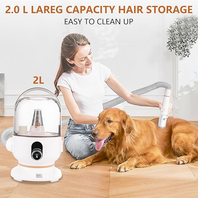 Towallmark Dog Grooming Vacuum Kit, 11Kpa Suction Power Pet Hair Vacuum for Shedding Grooming with 2L Large Capacity Hair Storage, 5 Professional Pet Grooming Tools for Dogs Cats