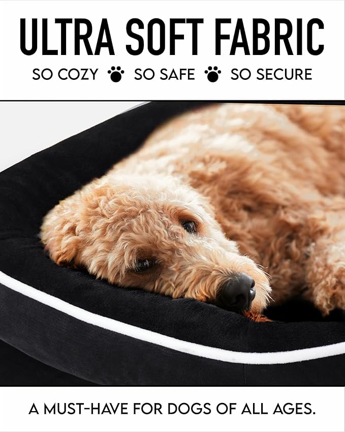 OhGeni Orthopedic Dog Bed for Medium Dogs, Dog Couch Design with Egg Foam Support, Removable, Washable Plush Cover and Non-Slip Bottom with Four Sided Bolster Cushion (Black)