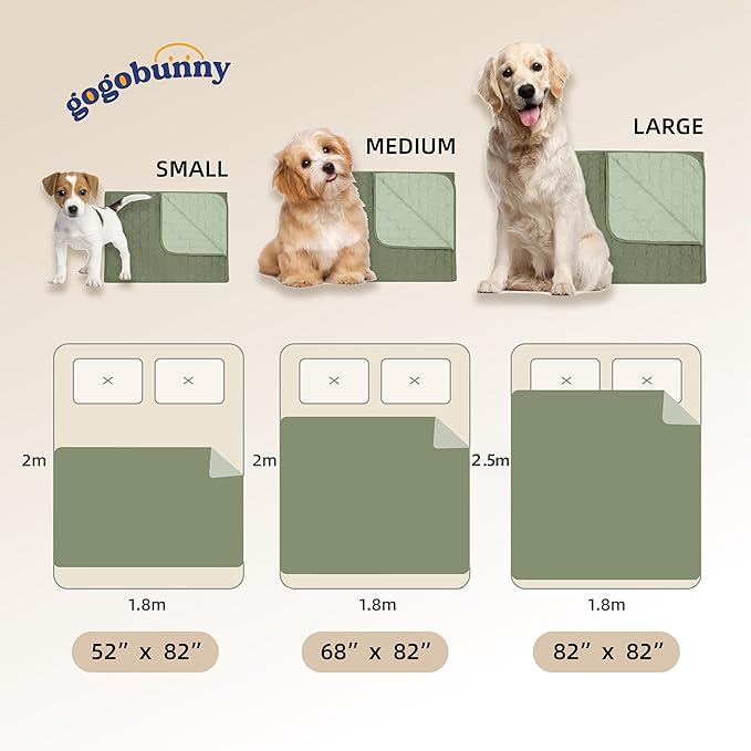 gogobunny 100% Double-Sided Waterproof Dog Bed Cover Pet Blanket Sofa Couch Furniture Protector for Puppy Large Dog Cat, Reversible (82x102 Inch (Pack of 1), Dark Green/Light Green)