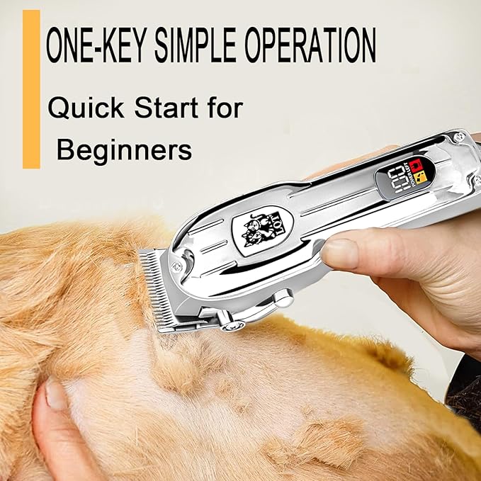 Dog Clippers for Grooming for Thick Coats, Professional Pet Hair Clippers Supplies Kit Low Noise Rechargeable Stainless Steel Hair Trimmer with Ceramic Blade for Dogs Cats Animals (Silver)