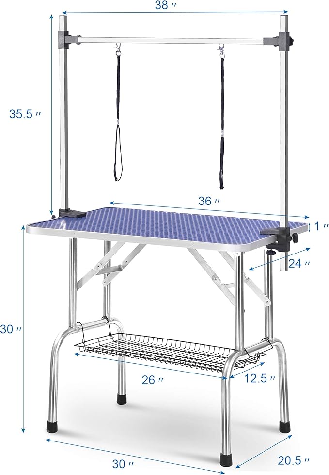 36" Dog Grooming Table, Folding Pet Grooming Table With Arm & Nosse & Mesh Tray For Bathing, Trimming, Drying, Grooming, Maximum Capacity Up To 330 Lbs
