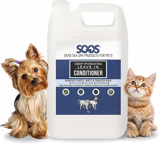 Soos Pet Dog Conditioner Deep Hydrating Leave-in Natural Dead Sea Minerals Skin Moisturizer Polish Deeply Absorbing with Vitamins Natural Ingredients for Dogs and Cats - 1x Pet Conditioner (4L)