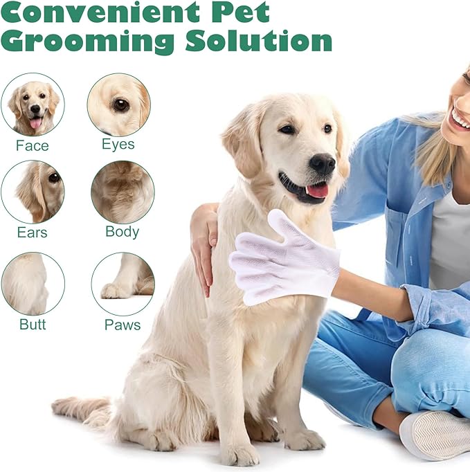CuteBone Pet Glove Wipes - Dual-Sided Grooming Gloves with Wipes, Gentle and Effective Cleaning for Dogs, Removes Dirt, Fur, and Dander, Convenient and Mess-Free Grooming Solution, 12 Count