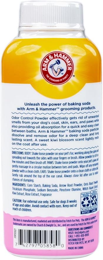 Arm & Hammer for Pets Odor Control Dry Shampoo Powder for Dogs, Best Odor Eliminating Waterless Shampoo for Dogs & Puppies, Kiwi Blossom Scent, 4.2 Ounces