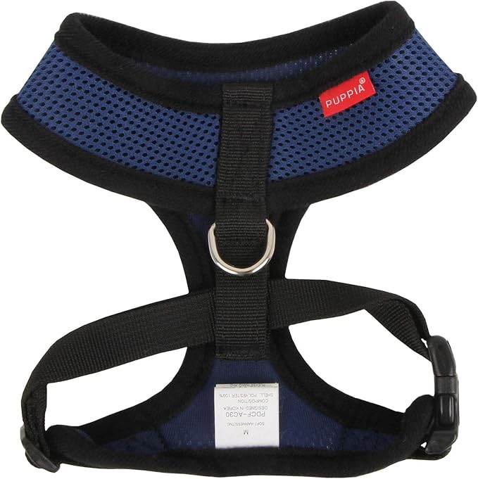 Puppia Soft Dog Harness No Choke Over-The-Head Triple Layered Breathable Mesh Adjustable Chest Belt and Quick-Release Buckle, Royal Blue, Medium