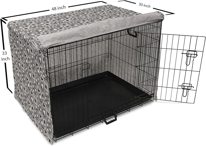 Lunarable Casino Dog Crate Cover, Playing Cards Abstract Style with Monochrome Display Gambling Theme, Easy to Use Pet Kennel Cover for Medium Large Dogs, 48 Inch, Black White Grey