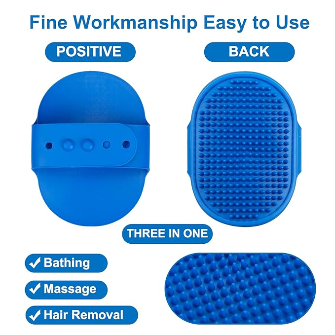 2 Pack Dog Grooming Brush, Premium Pet Bath Brush with Adjustable Ring Handle for Bathing - Massaging -Hair Removal - on Wet or Dry Hair, for Long Short Haired Dogs and Cats