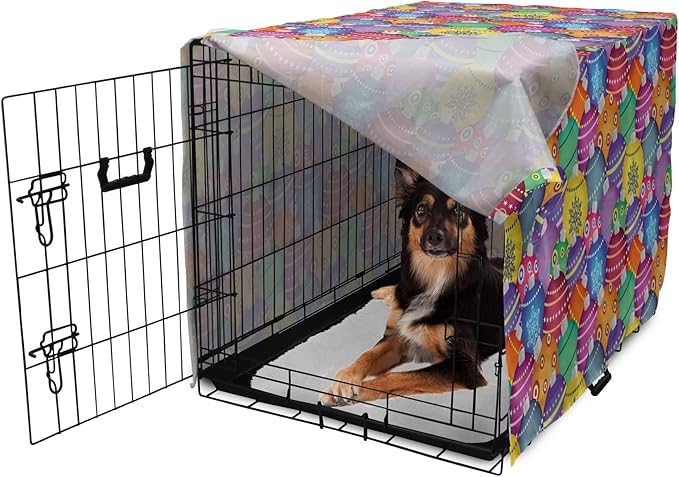 Ambesonne Christmas Dog Crate Cover, Colorful Christmas Balls Different Retro Patterns Holiday Celebration Theme Print, Easy to Use Pet Kennel Cover for Medium Large Dogs, 36 Inch, Purple Multicolor