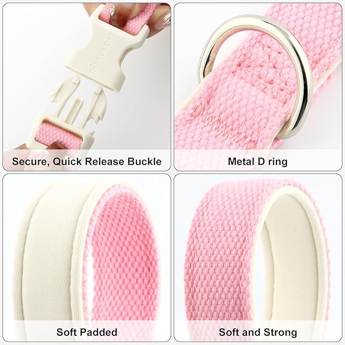 Plutus Pet Cotton Dog Collar, Heavy Duty Collar with Soft Padding, Adjustable and Comfortable for Small Medium and Large Dogs, Pink, S