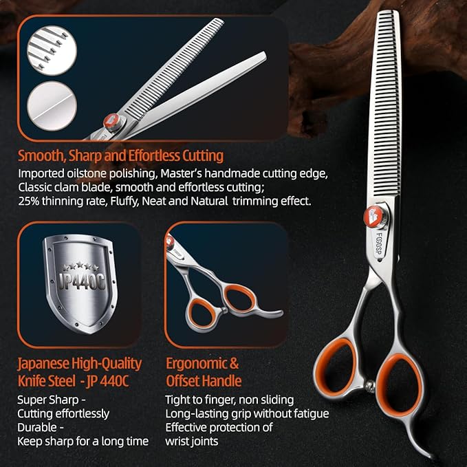 46 Teeth Thinning Shears for Dogs Grooming 7 inch Professional Blending Thinning Scissors for Dogs Cat Pet Japan 440C Stainless Right Handed