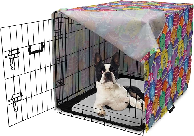 Ambesonne Christmas Dog Crate Cover, Colorful Christmas Balls Different Retro Patterns Holiday CelebratiTheme Print, Easy to Use Pet Kennel Cover Small Dogs Puppies Kittens, 18 Inch, Purple Multicolor