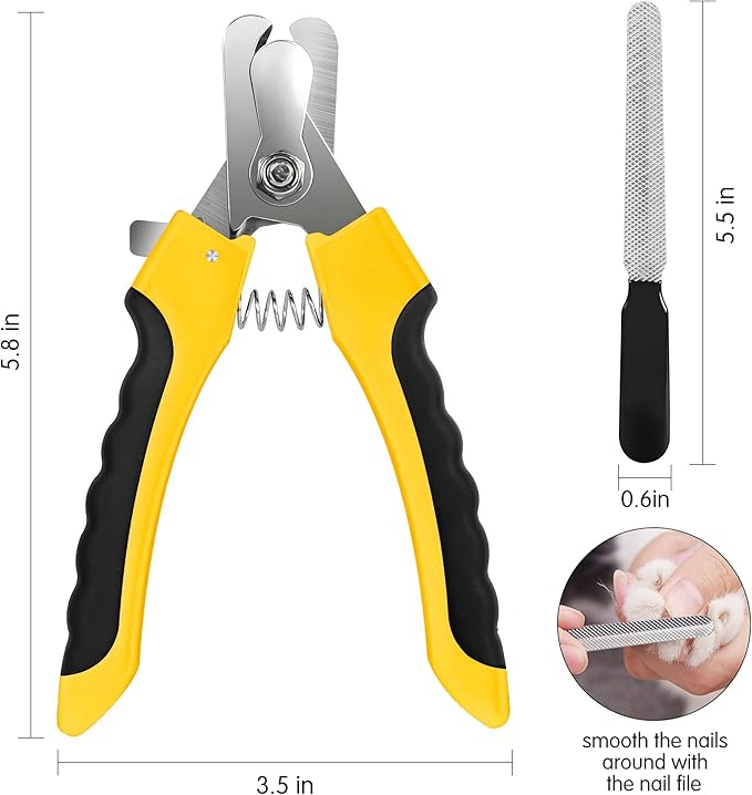 Dog Nails Clippers Trimmer with Safety Guard to Avoid Over-Cutting, Razor Sharp Blades with Bonus Dog Nail File, Cat Claw Clippers with Sturdy Non Slip Handles for Pets Dog Cat?Yellow & Black?